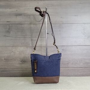 R. Riveter Navy/Brown Canvas Leather Crossbody Bag